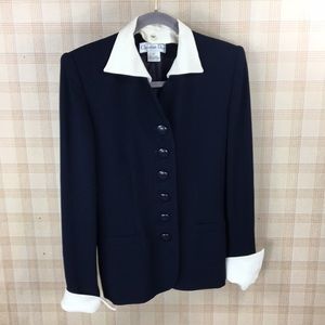 Vintage Christian Dior Navy Blue Cream Removable Collar and Cuffs Jacket  size 4